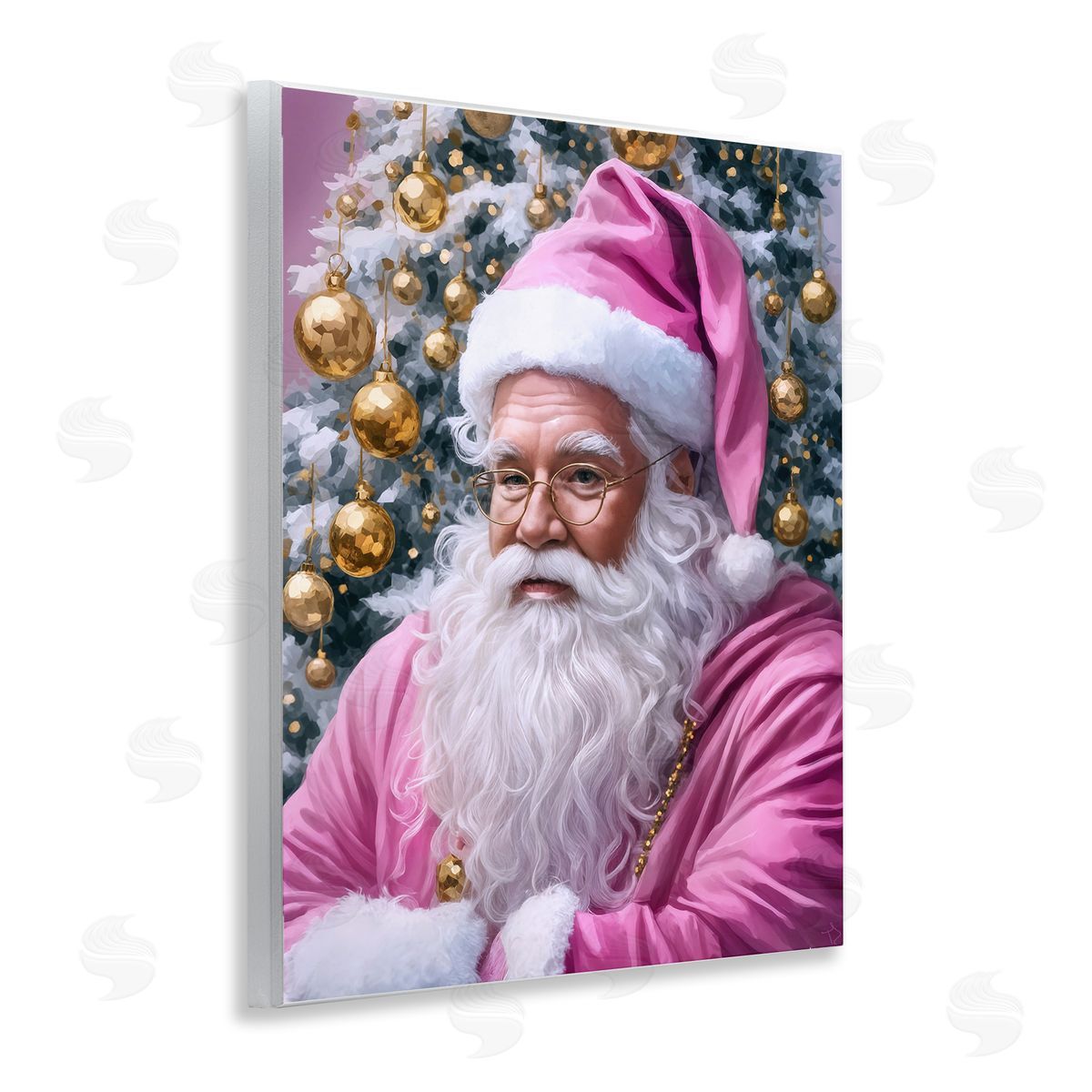 Traditional Santa in Pink Wood Plaque Wall Art, Home Decor by Tabz Jones