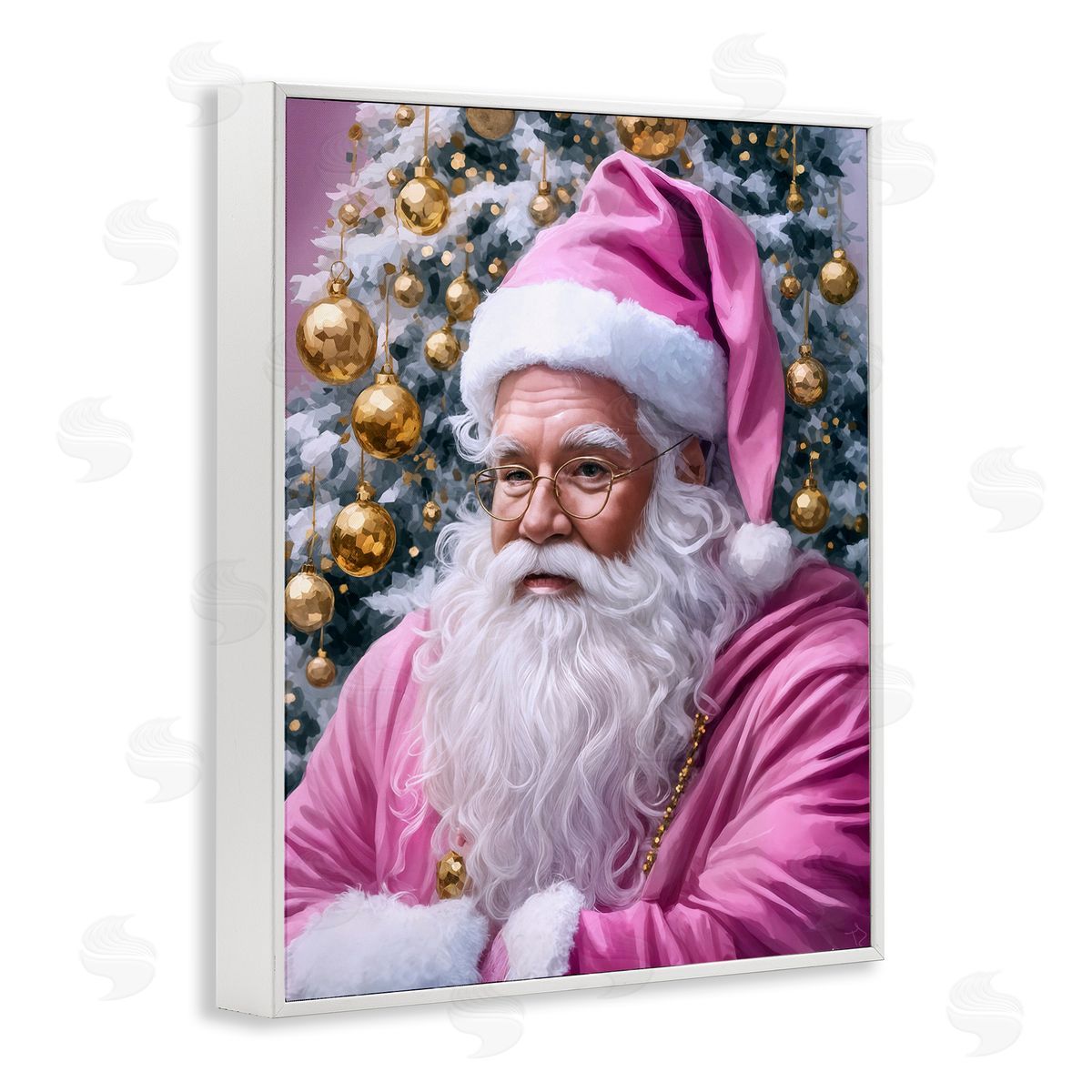 Traditional Santa in Pink White Frame Print Wall Art, Home Decor by Tabz Jones