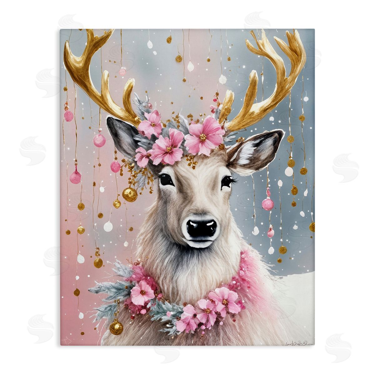 Ornamental Florals on Deer Canvas Wall Art, Home Decor by Tabz Jones