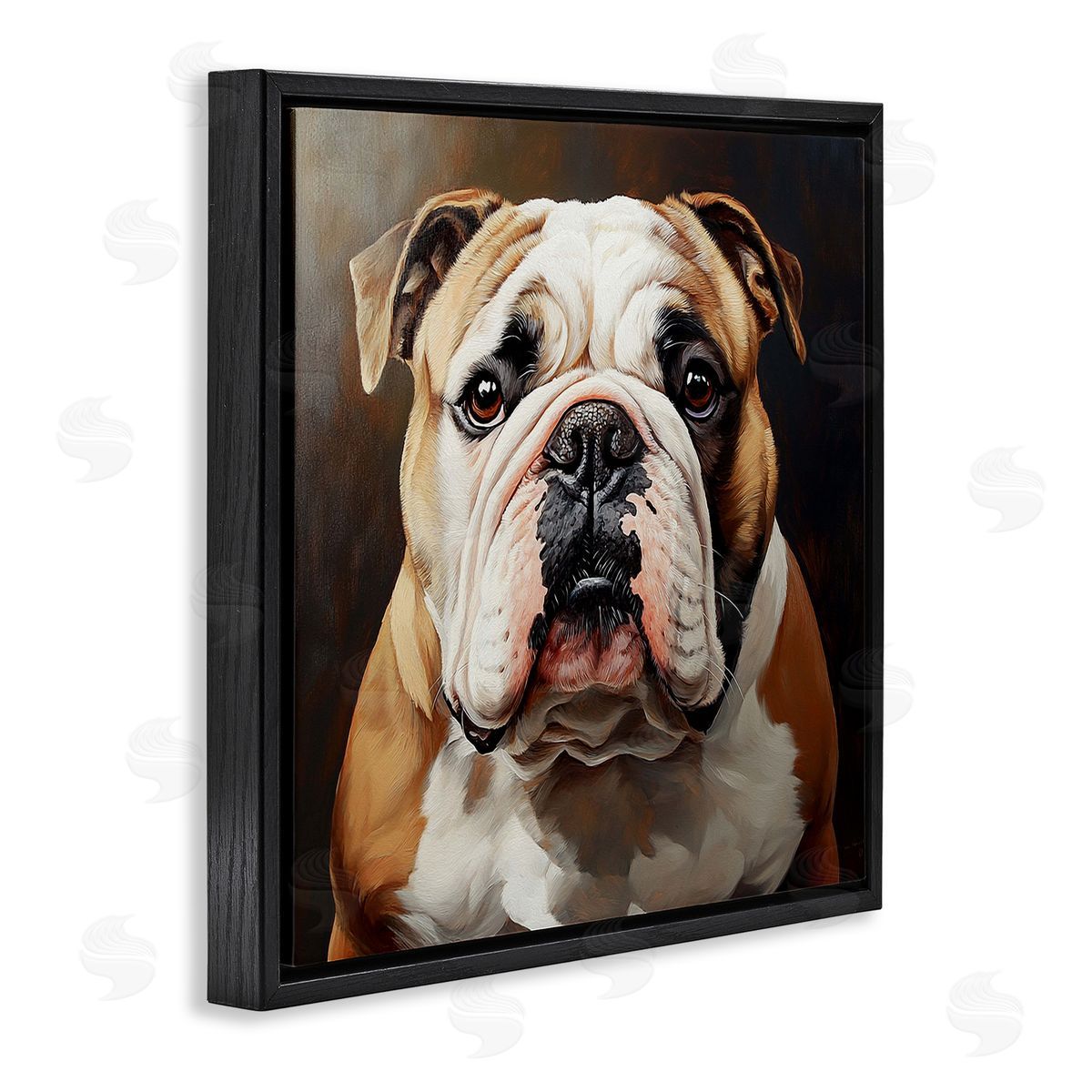 Stoic Bulldog Portrait Black Floating Frame Canvas Wall Art, Home Decor by Tom Crehan