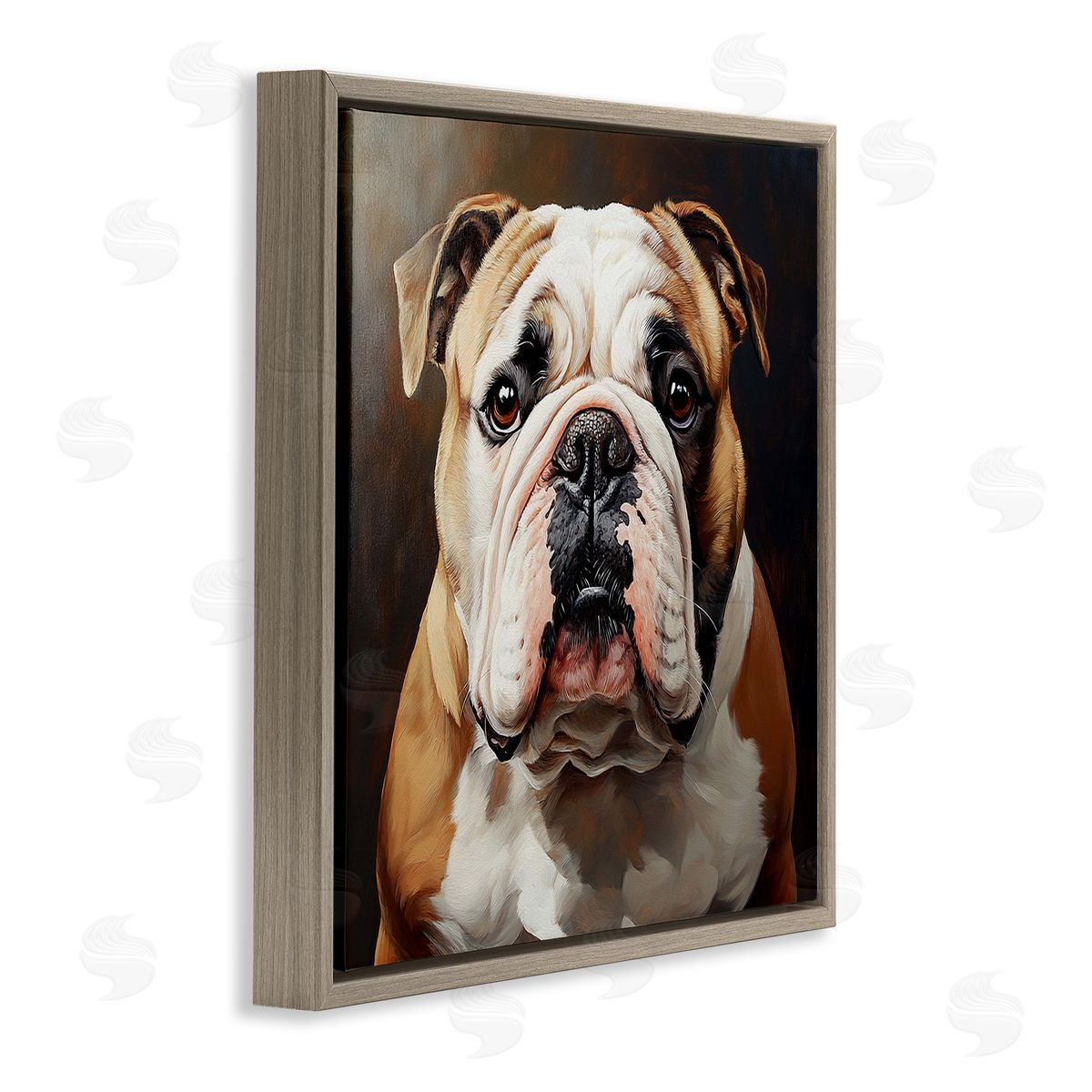 Stoic Bulldog Portrait Brown Floating Frame Canvas Wall Art, Home Decor by Tom Crehan