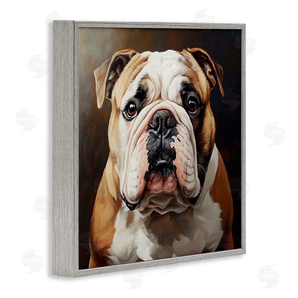 Stoic Bulldog Portrait Grey Frame Print Wall Art, Home Decor by Tom Crehan