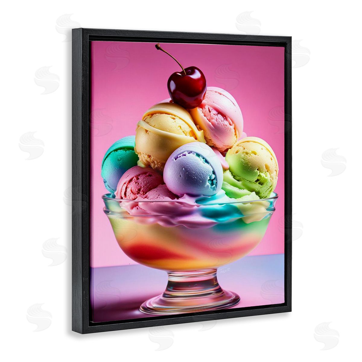 Rainbow Hued Sundae Dessert Black Floating Frame Canvas Wall Art, Home Decor by Tabz Jones