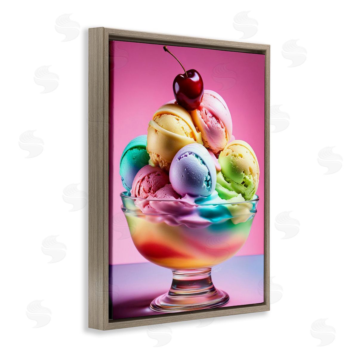 Rainbow Hued Sundae Dessert Brown Floating Frame Canvas Wall Art, Home Decor by Tabz Jones