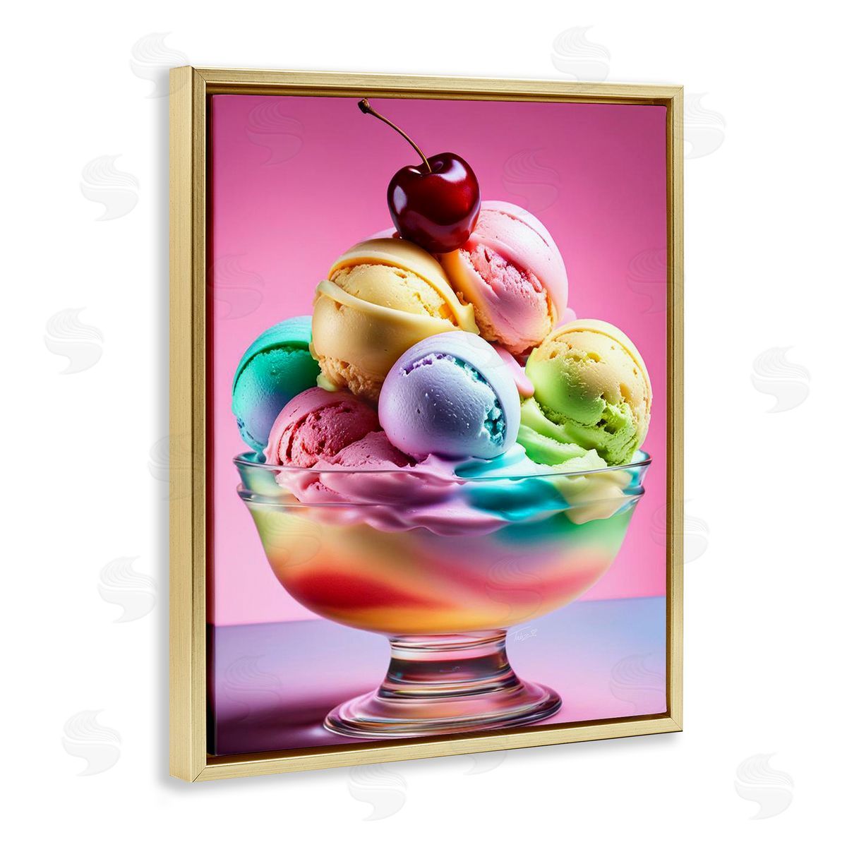 Rainbow Hued Sundae Dessert Gold Floating Frame Canvas Wall Art, Home Decor by Tabz Jones