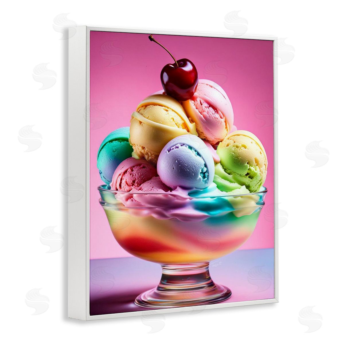 Rainbow Hued Sundae Dessert White Frame Print Wall Art, Home Decor by Tabz Jones