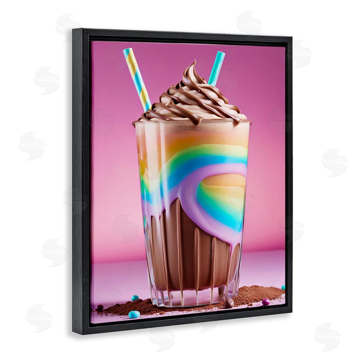 Rainbow Hued Milkshake Black Floating Frame Canvas Wall Art, Home Decor by Tabz Jones