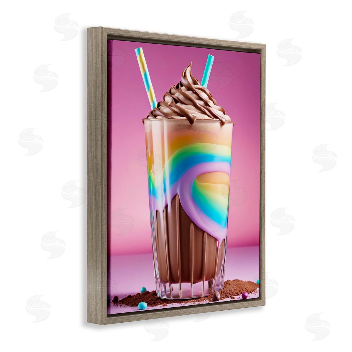 Rainbow Hued Milkshake Brown Floating Frame Canvas Wall Art, Home Decor by Tabz Jones