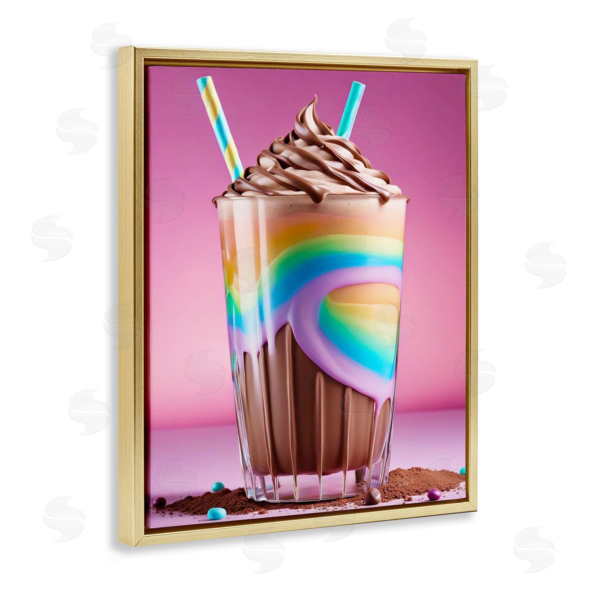 Rainbow Hued Milkshake Gold Floating Frame Canvas Wall Art, Home Decor by Tabz Jones