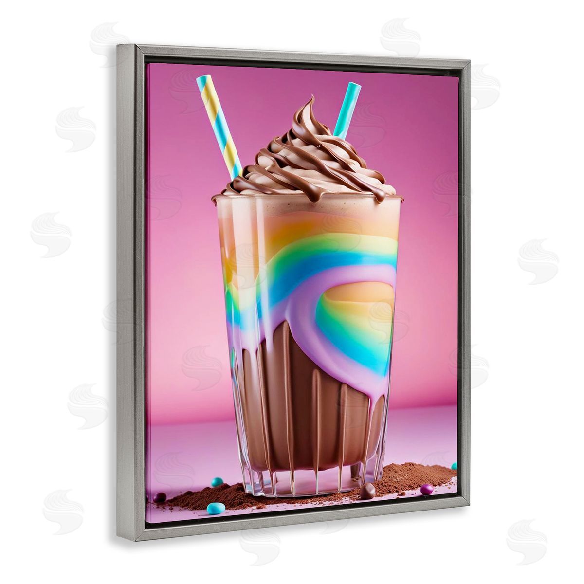 Rainbow Hued Milkshake Grey Floating Frame Canvas Wall Art, Home Decor by Tabz Jones