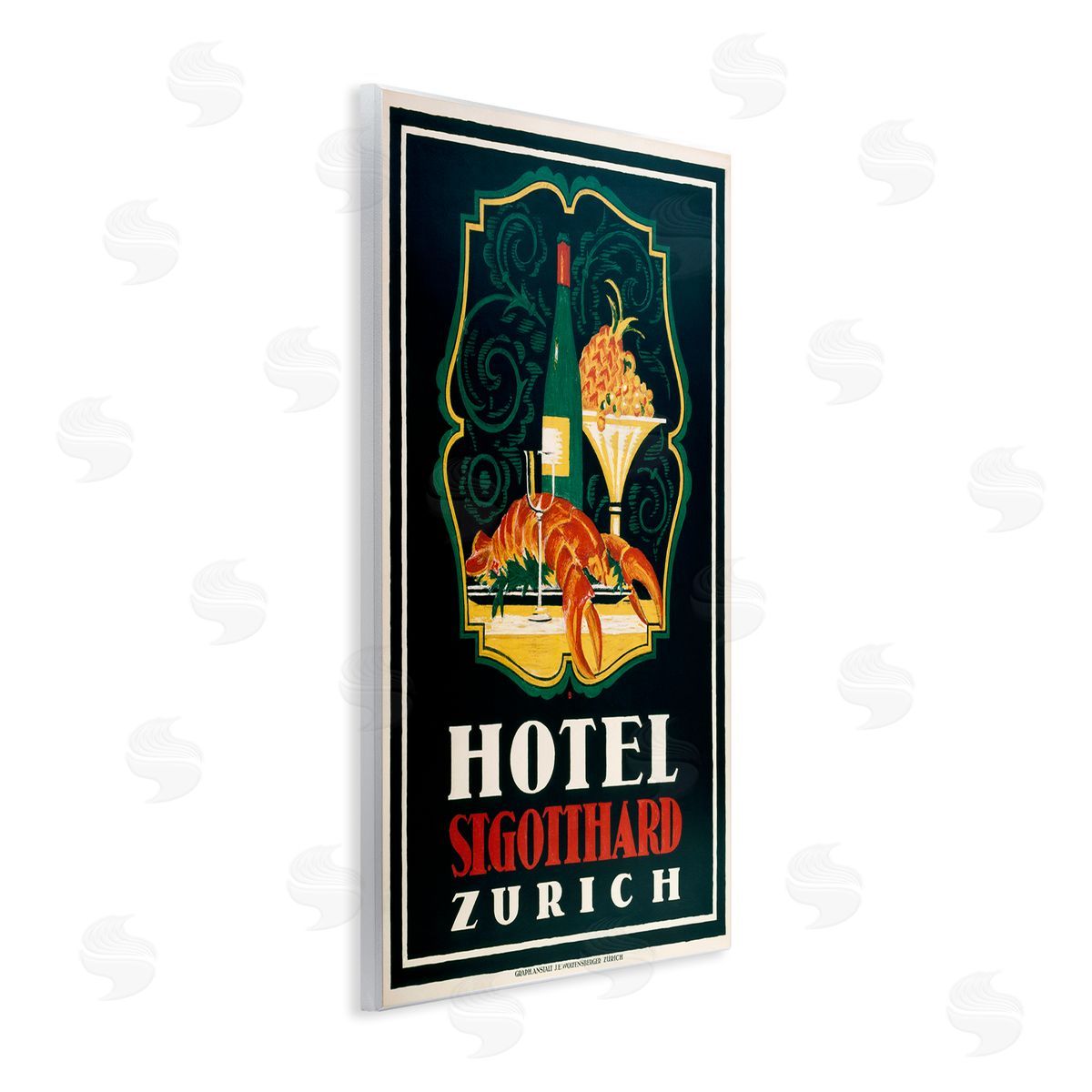 Vintage Hotel Zurich with Lobster Wood Plaque Wall Art, Home Decor by Marcus Jules