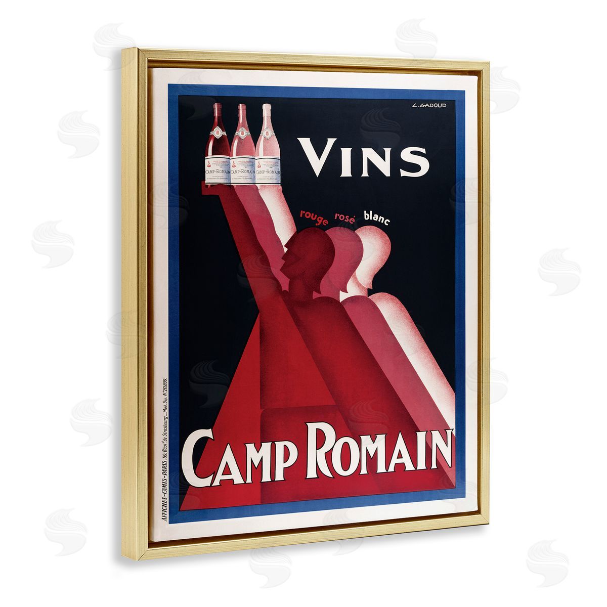 Antique Wine Bottle Trio Gold Floating Frame Canvas Wall Art, Home Decor by Marcus Jules