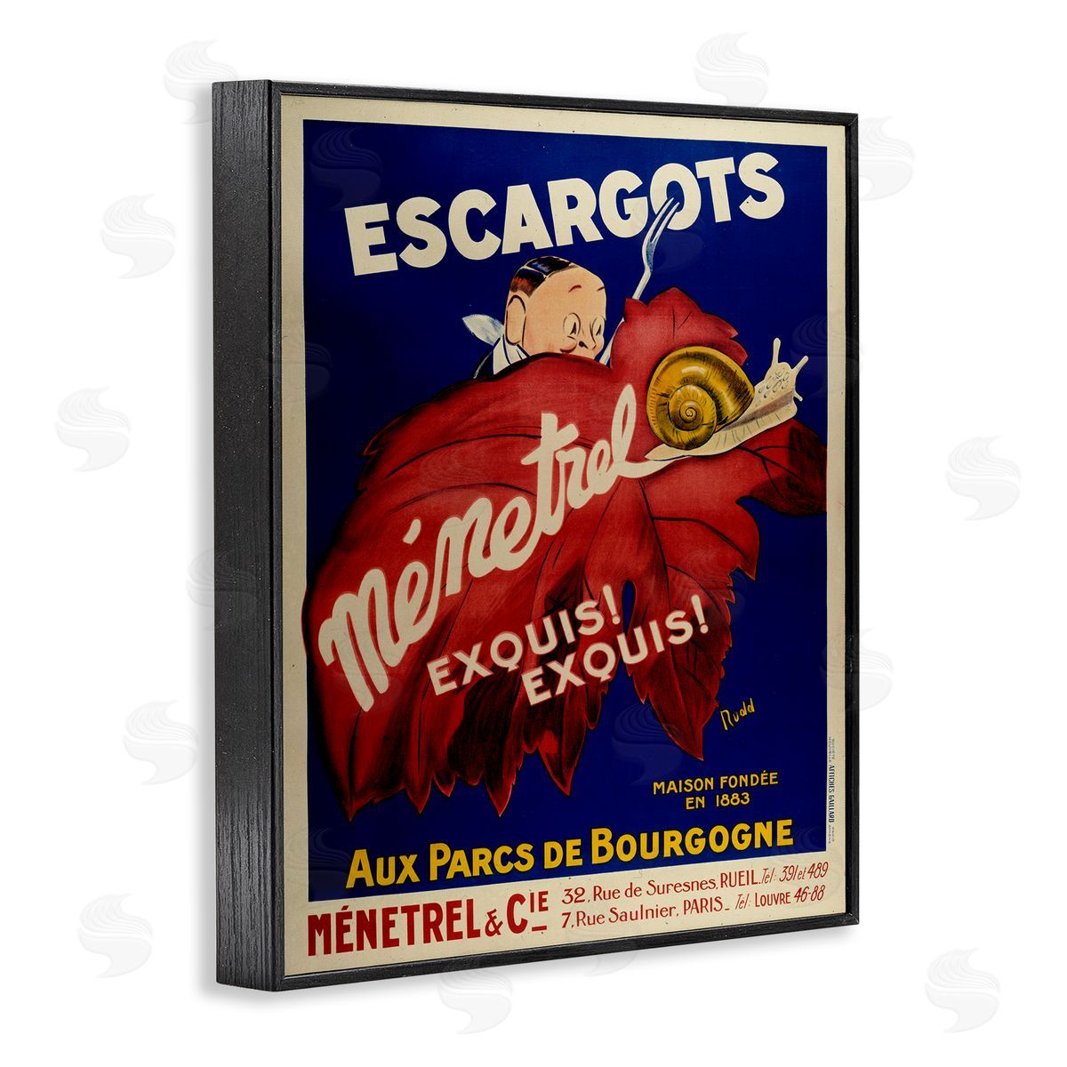 Vintage Escargots Advertisement Black Frame Print Wall Art, Home Decor by Marcus Jules