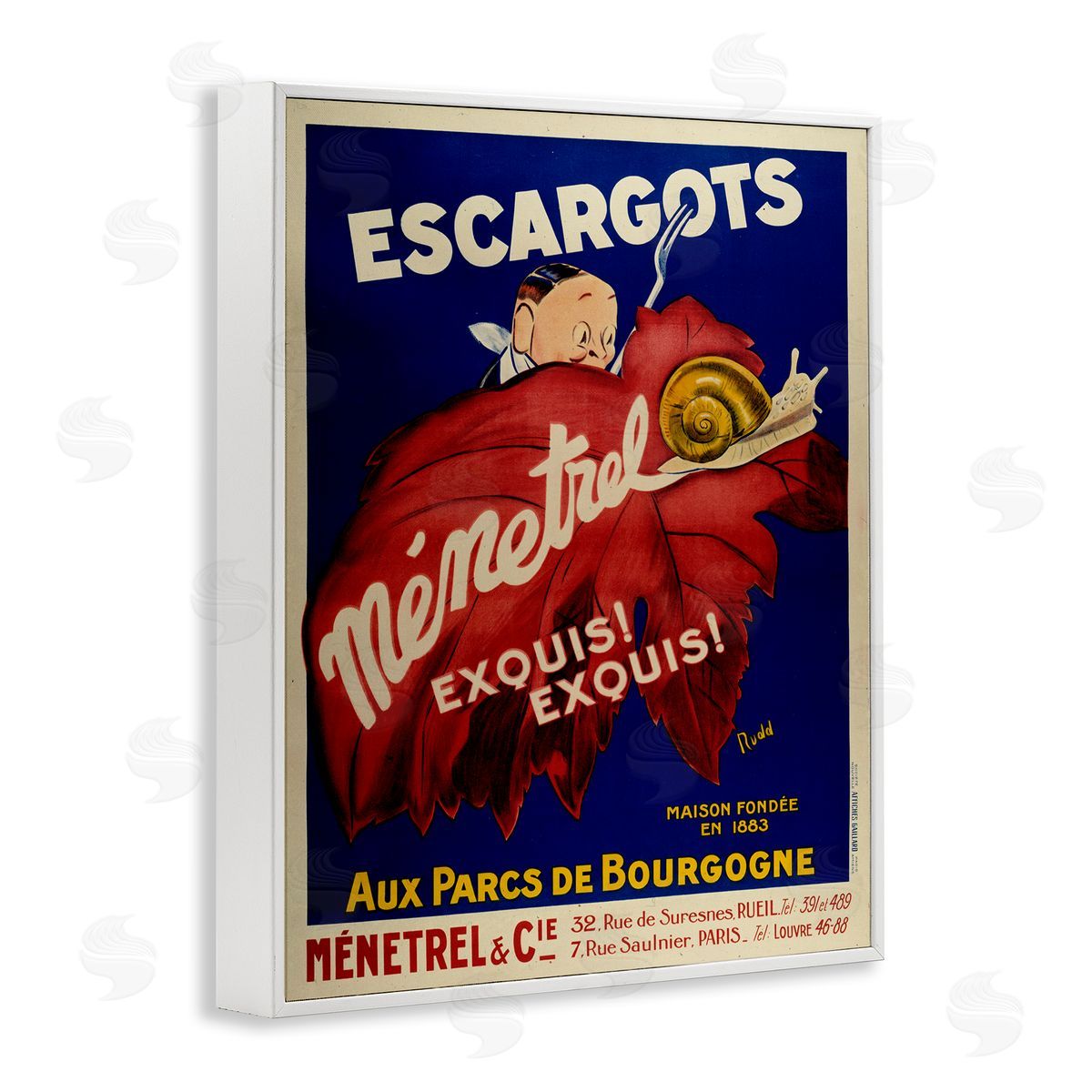 Vintage Escargots Advertisement White Frame Print Wall Art, Home Decor by Marcus Jules
