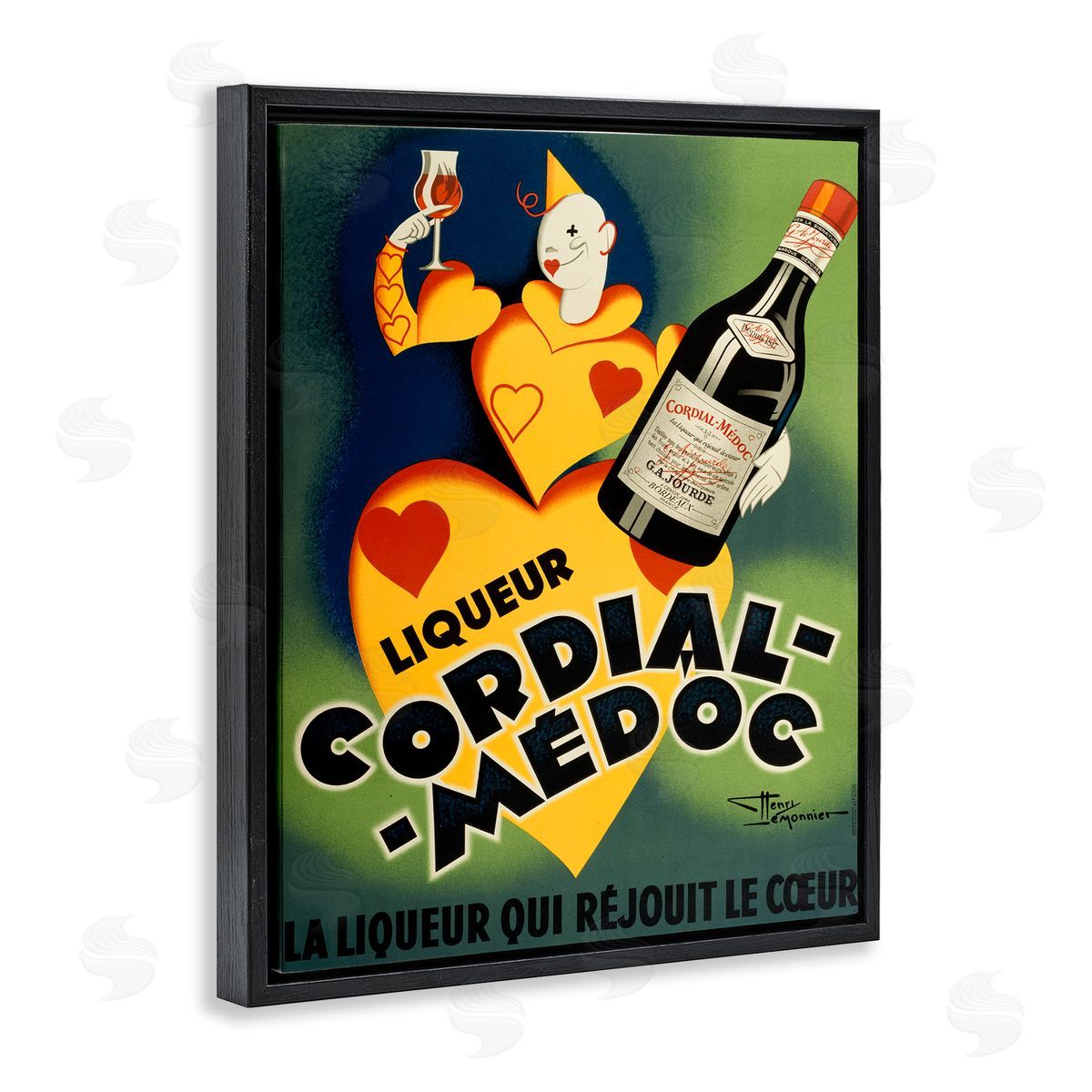 Retro Vintage Wine Advertisement Black Floating Frame Canvas Wall Art, Home Decor by Marcus Jules