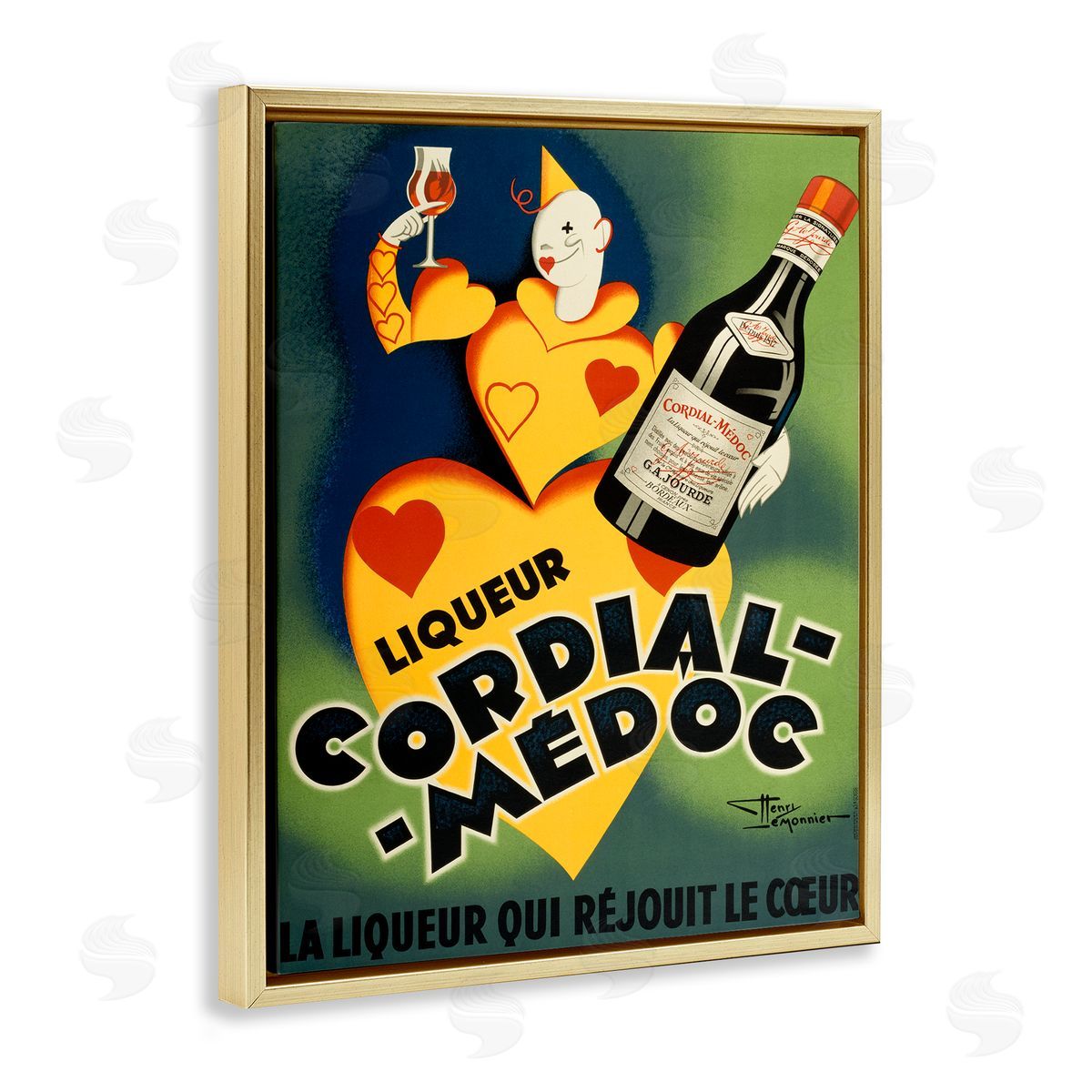 Retro Vintage Wine Advertisement Gold Floating Frame Canvas Wall Art, Home Decor by Marcus Jules