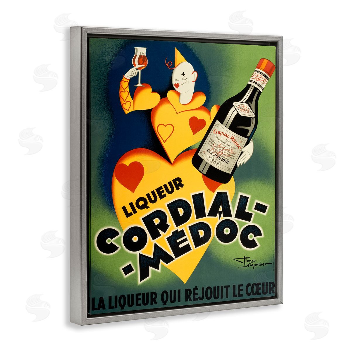 Retro Vintage Wine Advertisement Grey Floating Frame Canvas Wall Art, Home Decor by Marcus Jules