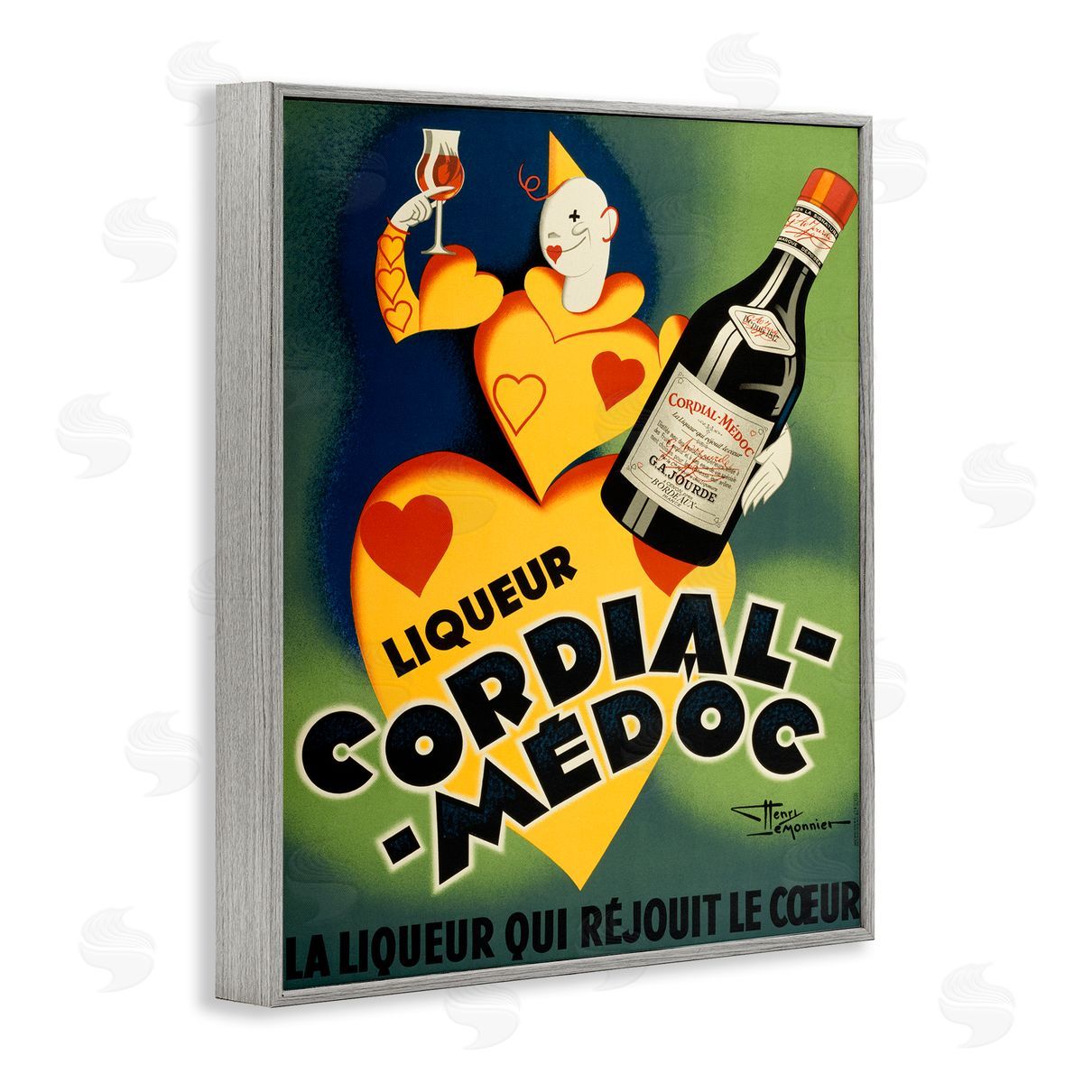 Retro Vintage Wine Advertisement Grey Frame Print Wall Art, Home Decor by Marcus Jules