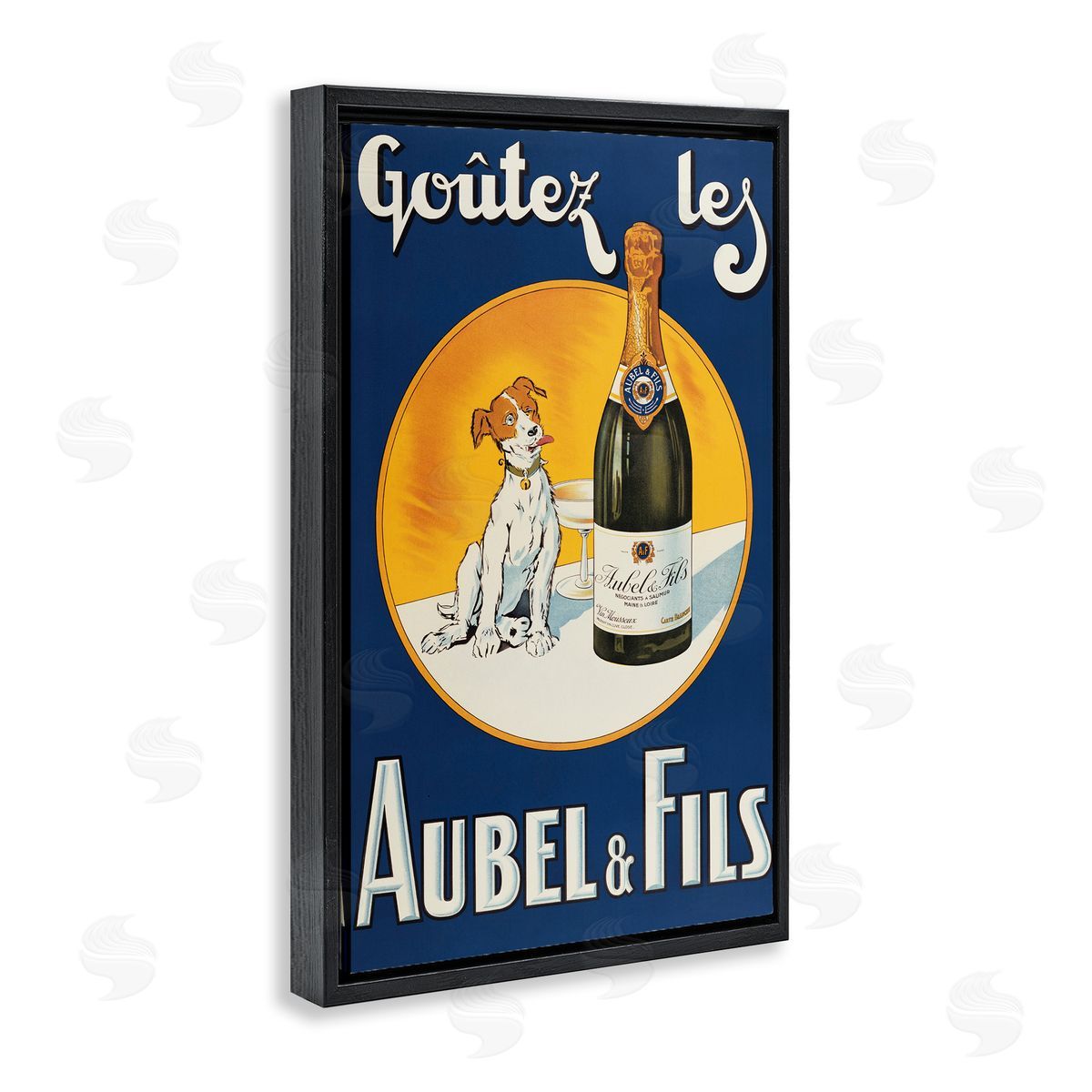 Dog & Wine Advertisement Black Floating Frame Canvas Wall Art, Home Decor by Marcus Jules