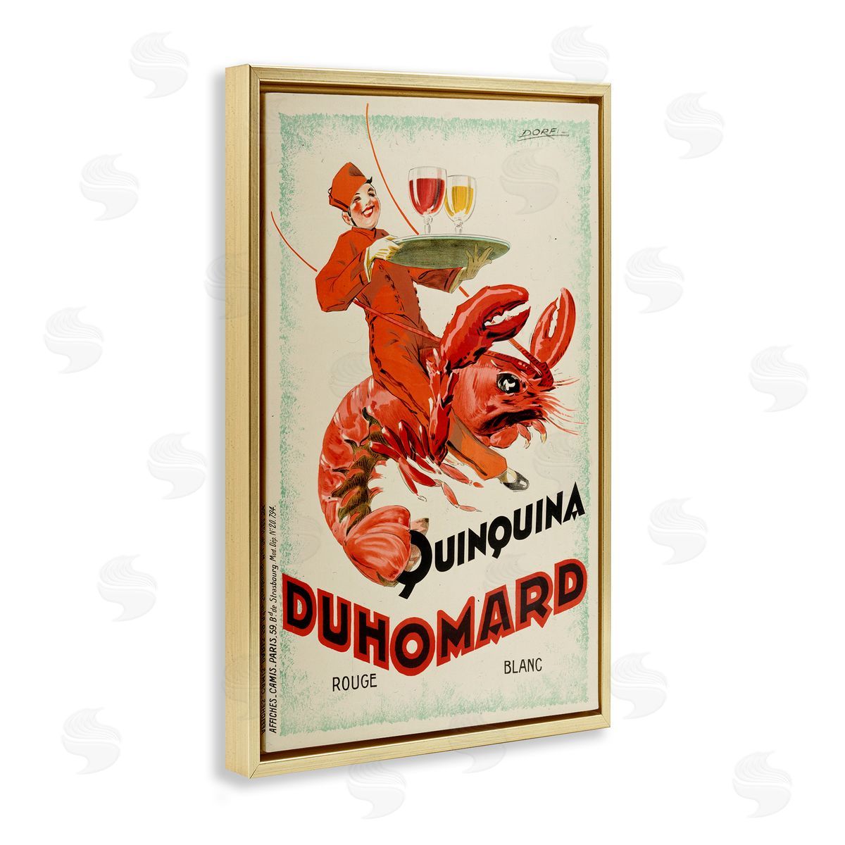 Vintage Lobster Advertisement Gold Floating Frame Canvas Wall Art, Home Decor by Marcus Jules