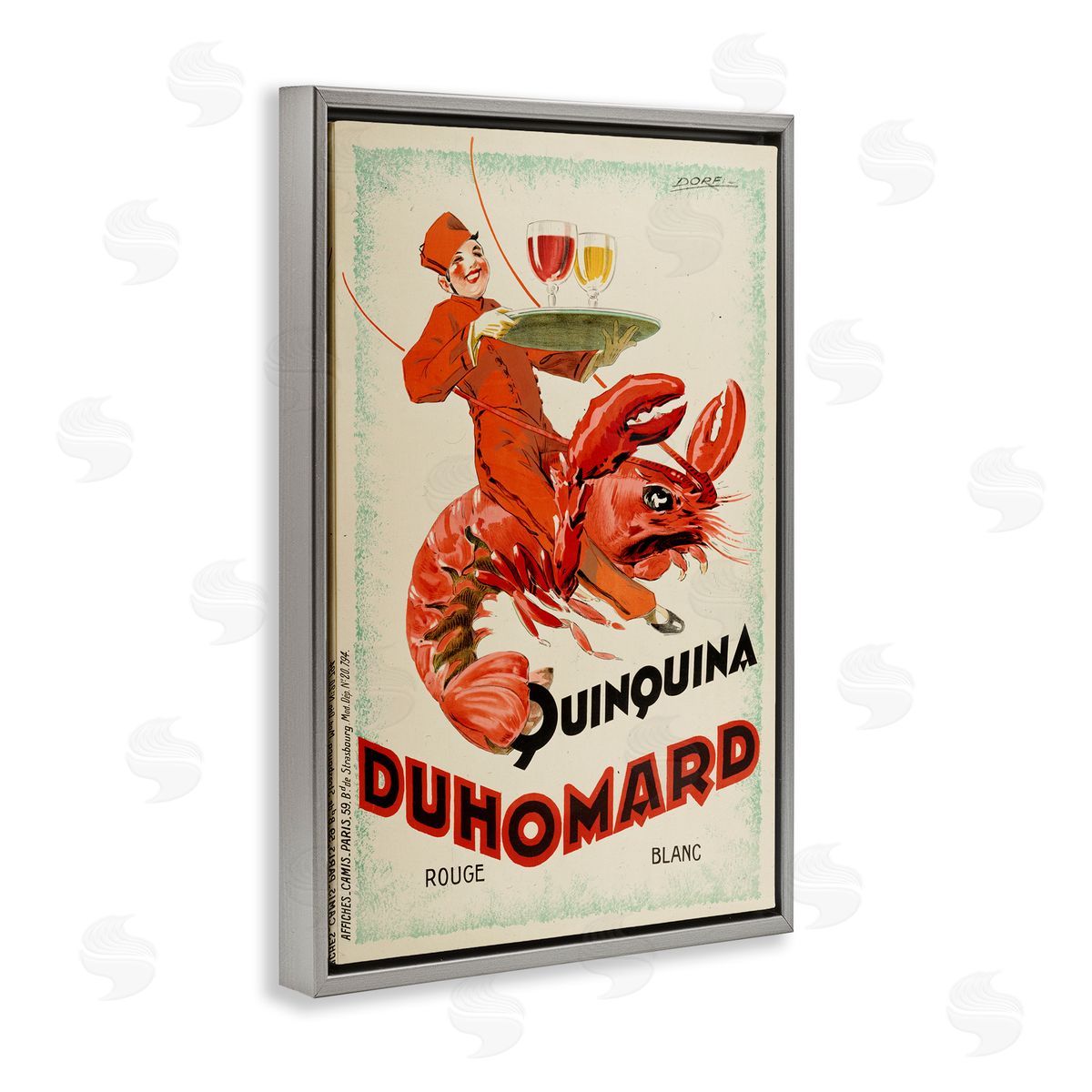 Vintage Lobster Advertisement Grey Floating Frame Canvas Wall Art, Home Decor by Marcus Jules