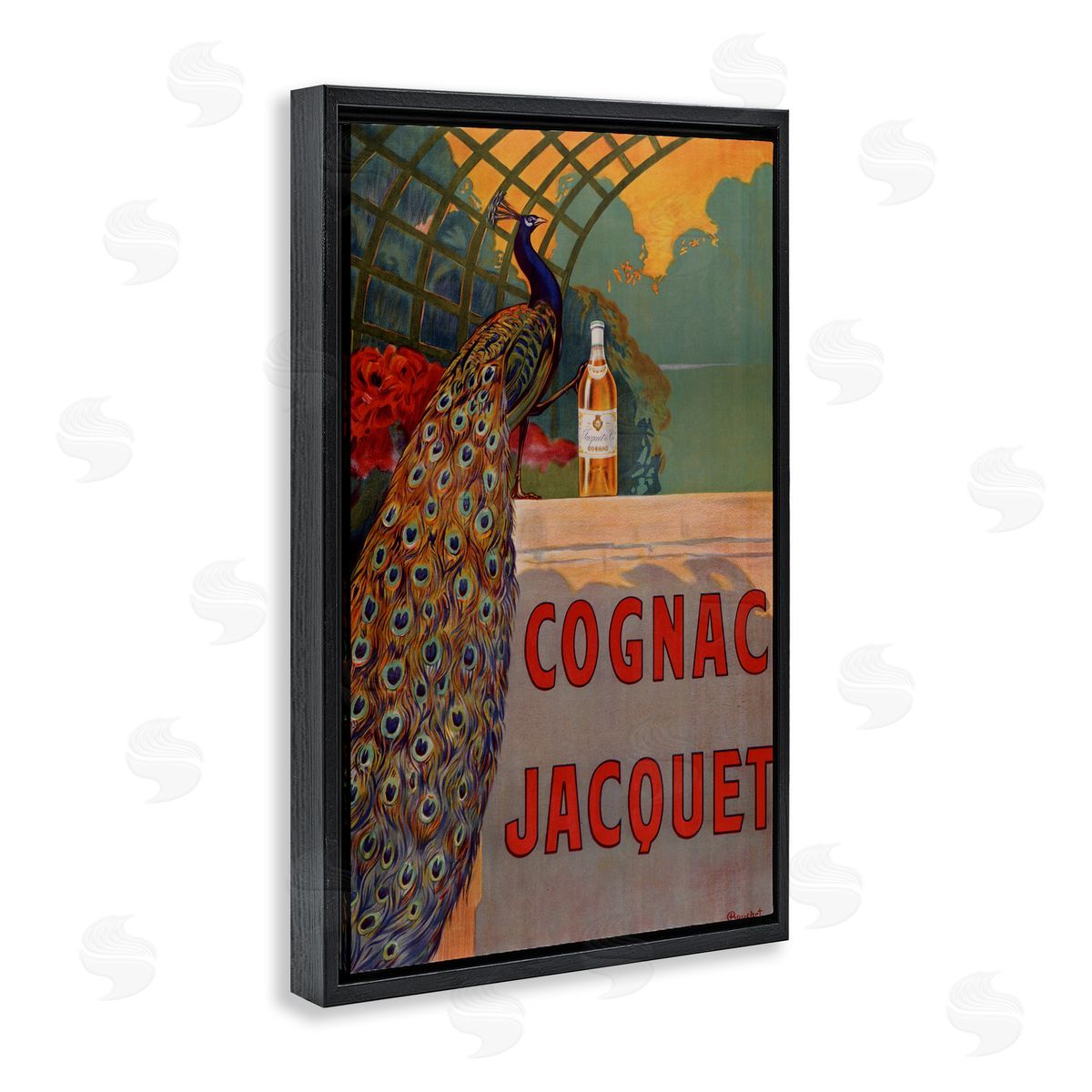 Vintage Cognac & Peacock Black Floating Frame Canvas Wall Art, Home Decor by Marcus Jules