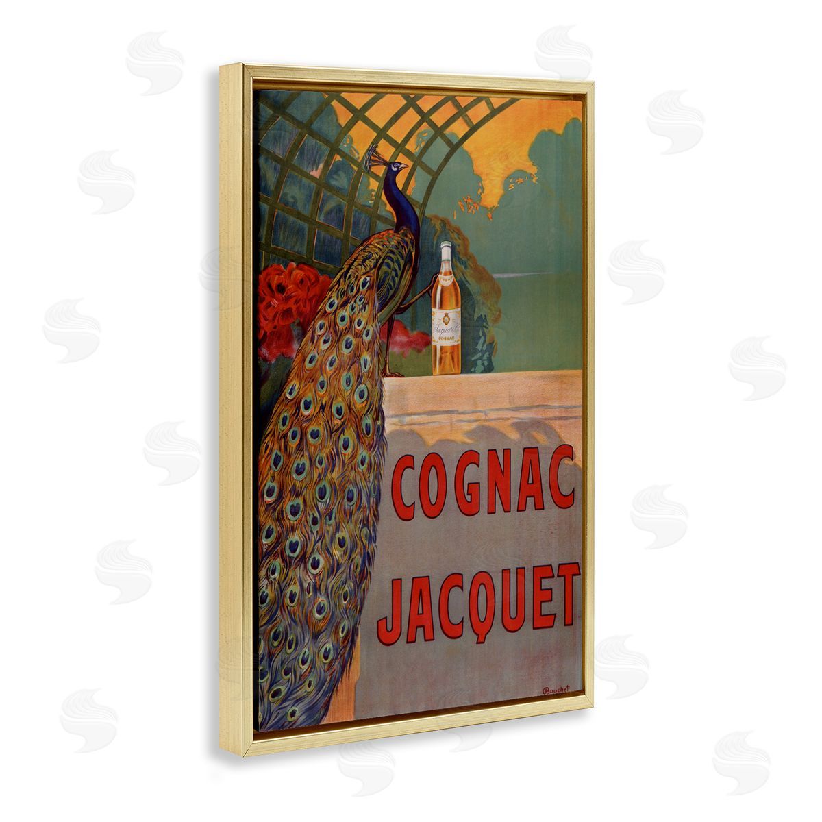 Vintage Cognac & Peacock Gold Floating Frame Canvas Wall Art, Home Decor by Marcus Jules