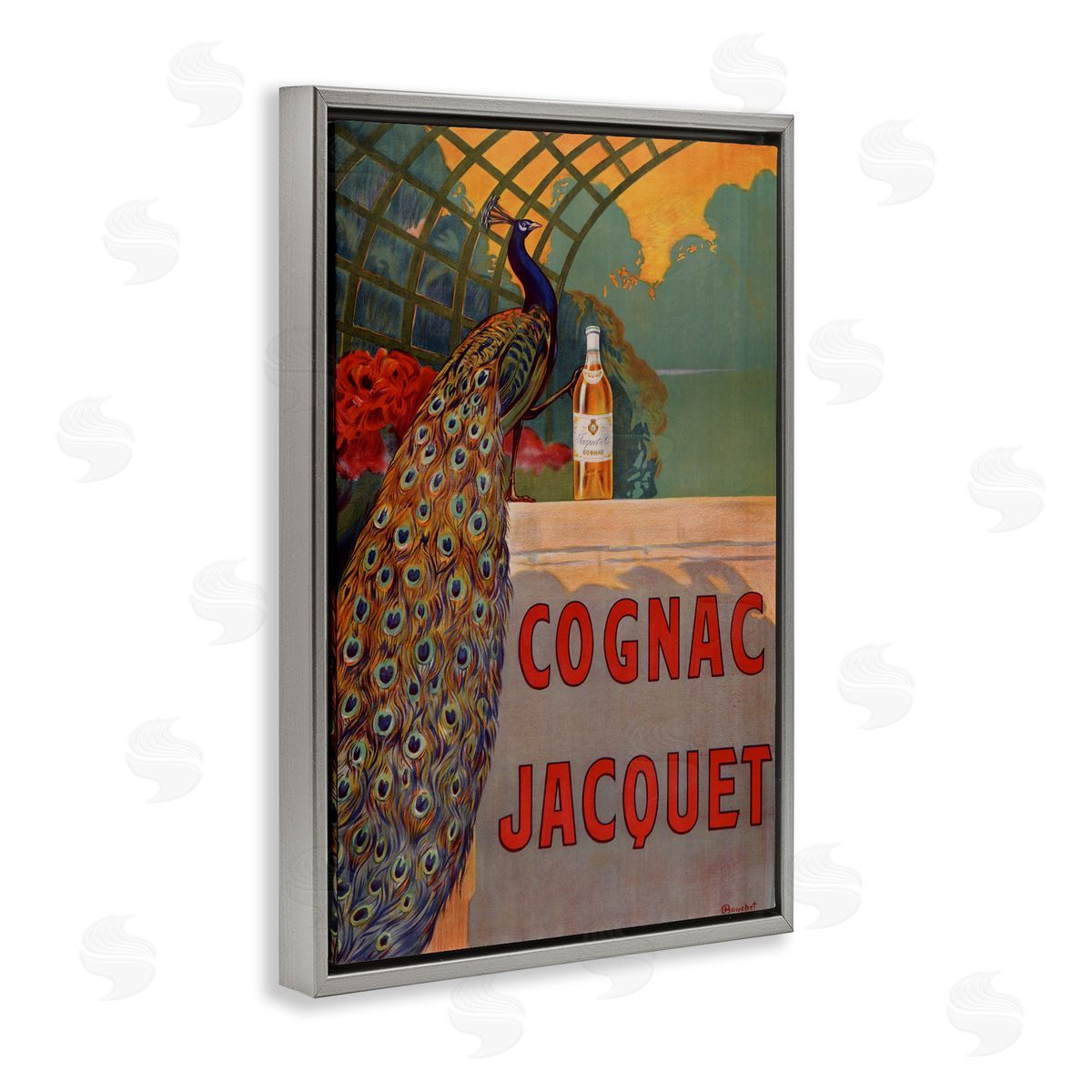 Vintage Cognac & Peacock Grey Floating Frame Canvas Wall Art, Home Decor by Marcus Jules
