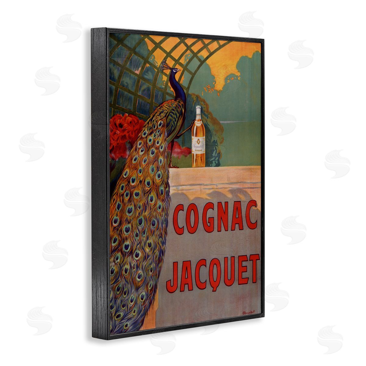 Vintage Cognac & Peacock Black Frame Print Wall Art, Home Decor by Marcus Jules