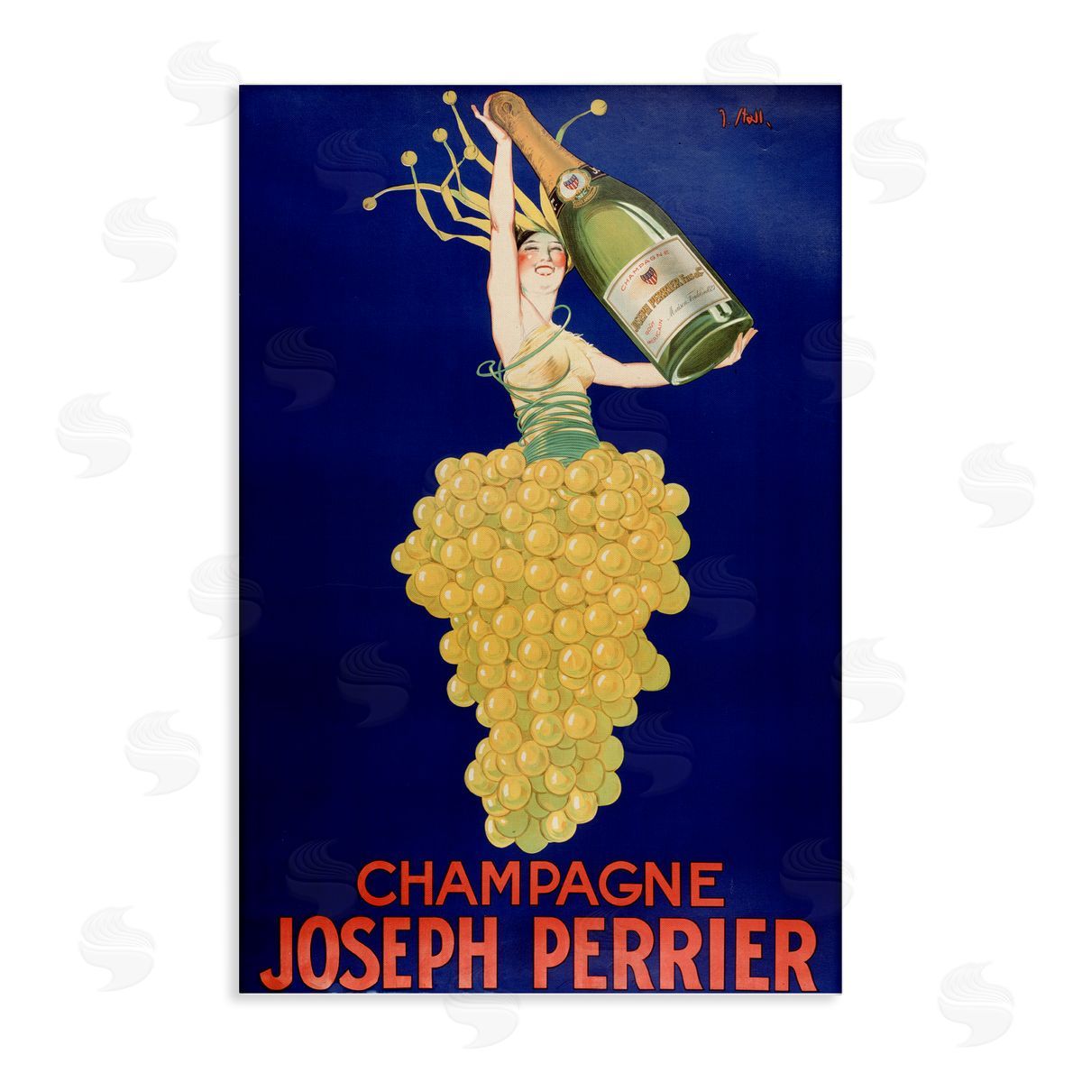 Vintage Perrier Champagne Canvas Wall Art, Home Decor by Marcus Jules