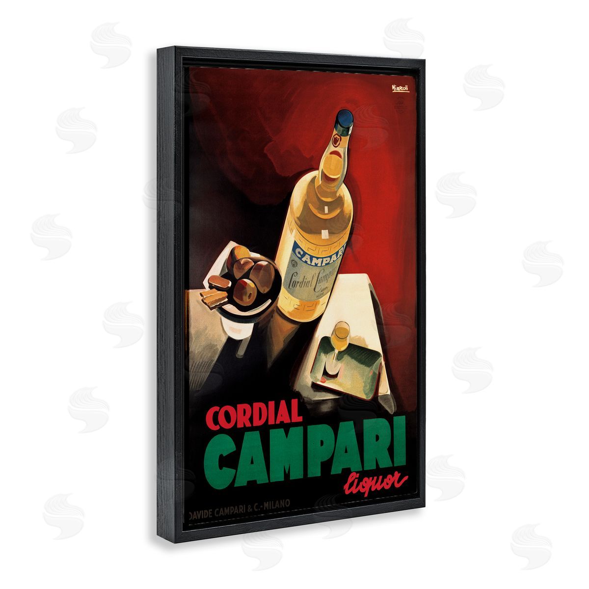 Vintage Campari Wine Black Floating Frame Canvas Wall Art, Home Decor by Marcus Jules