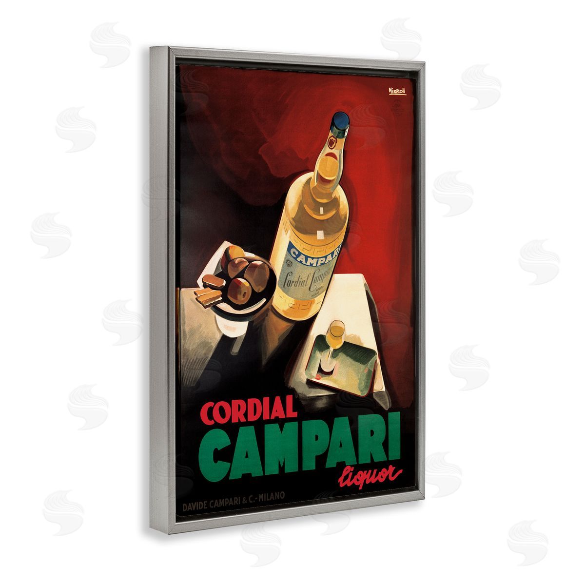 Vintage Campari Wine Grey Floating Frame Canvas Wall Art, Home Decor by Marcus Jules