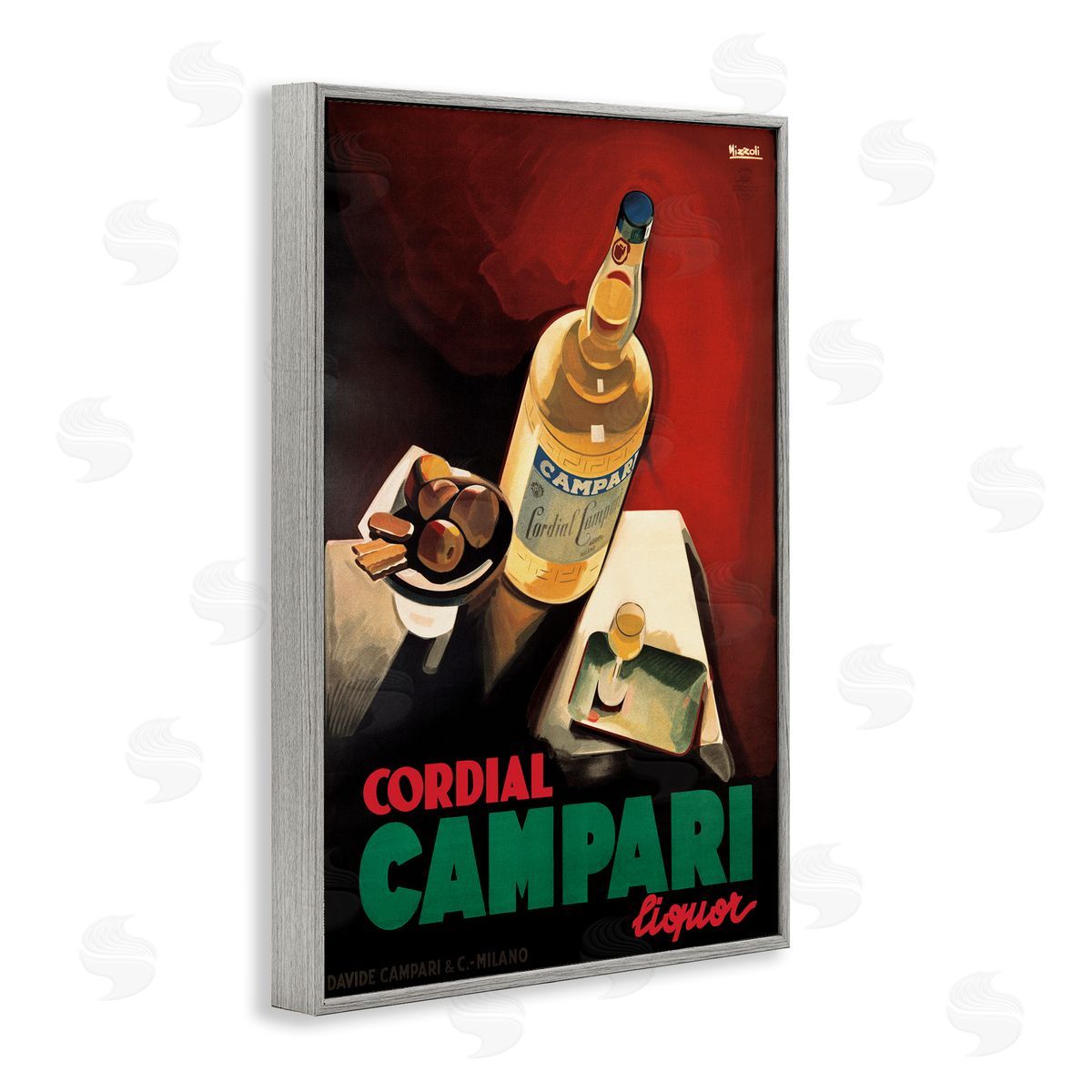 Vintage Campari Wine Grey Frame Print Wall Art, Home Decor by Marcus Jules