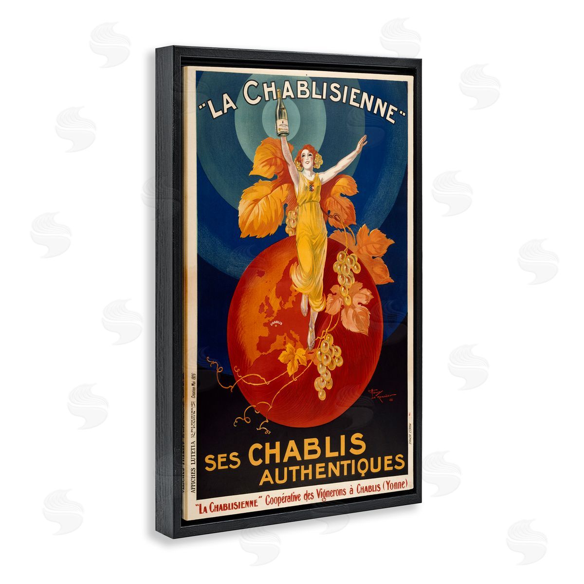 Vintage Champagne Advertisement Black Floating Frame Canvas Wall Art, Home Decor by Marcus Jules