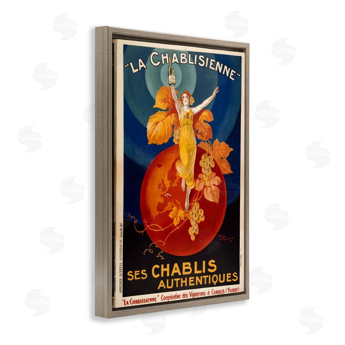 Vintage Champagne Advertisement Brown Floating Frame Canvas Wall Art, Home Decor by Marcus Jules