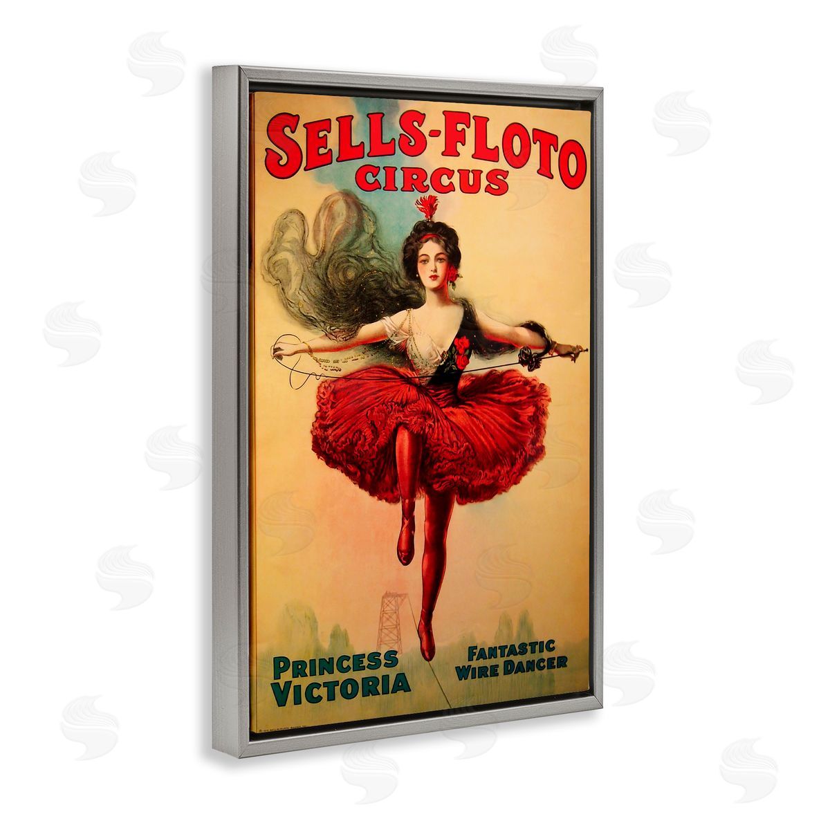 Sells-Floto Circus Vintage Poster Grey Floating Frame Canvas Wall Art, Home Decor by Marcus Jules
