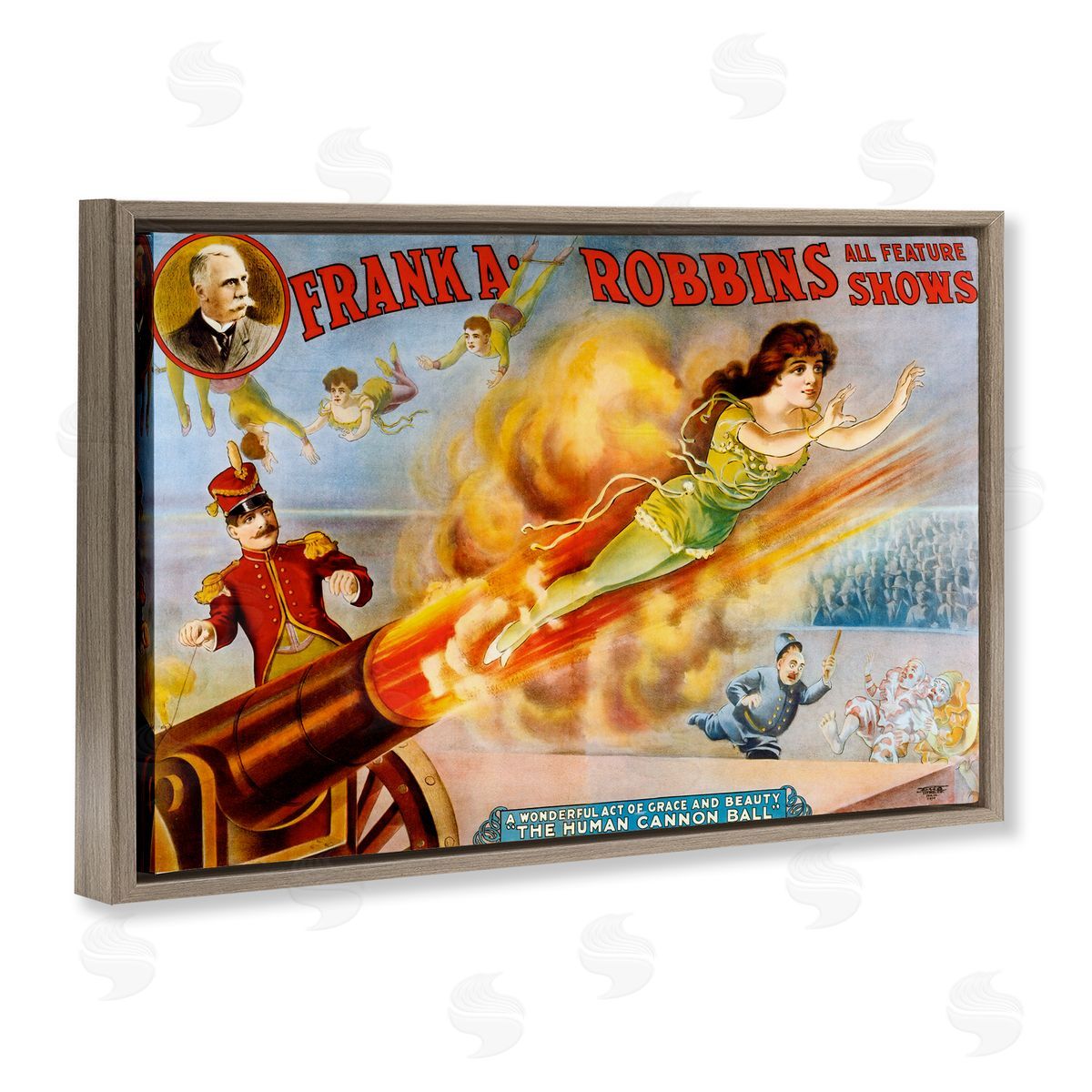 Vintage Circus Advertisement Brown Floating Frame Canvas Wall Art, Home Decor by Marcus Jules