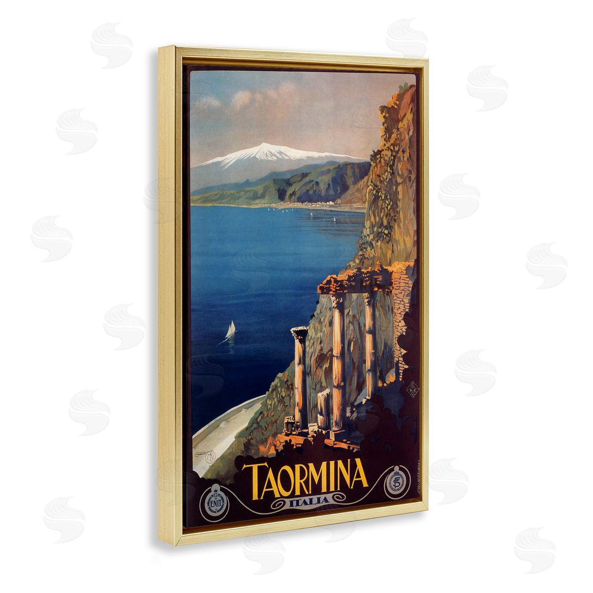 Tormina Italy Travel Poster Gold Floating Frame Canvas Wall Art, Home Decor by Marcus Jules
