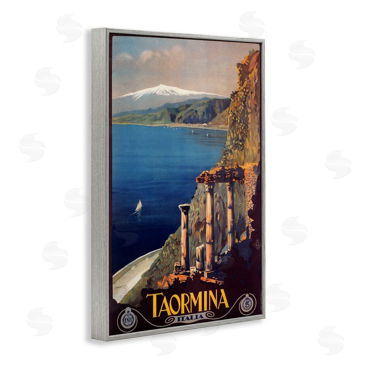 Tormina Italy Travel Poster Grey Frame Print Wall Art, Home Decor by Marcus Jules