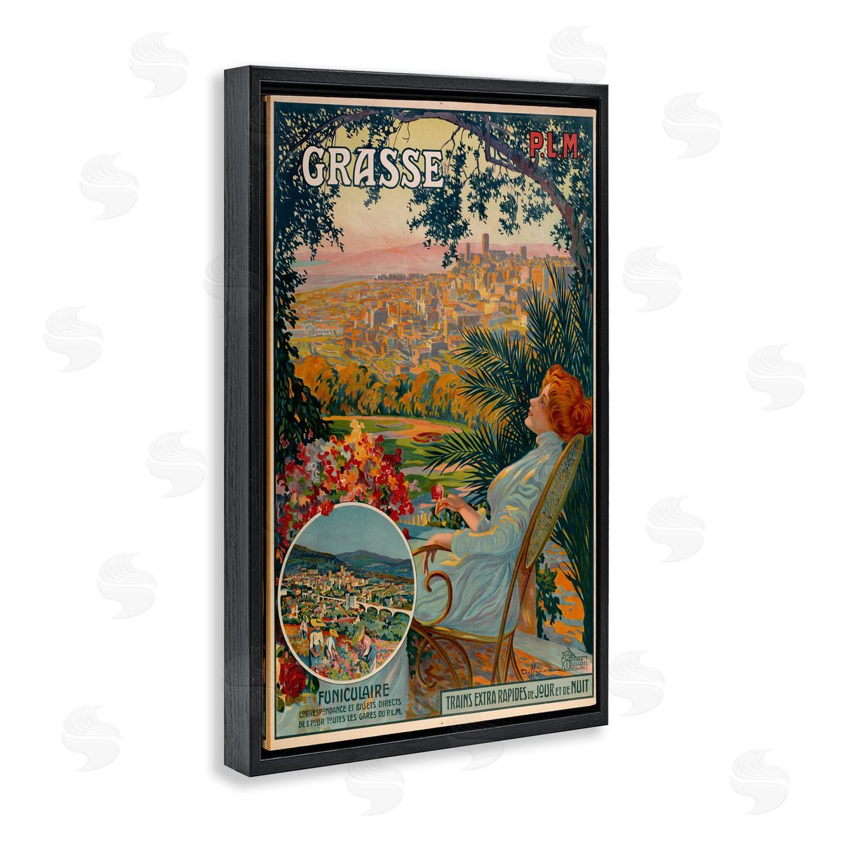 Vintage Grasse Advertisement Black Floating Frame Canvas Wall Art, Home Decor by Marcus Jules
