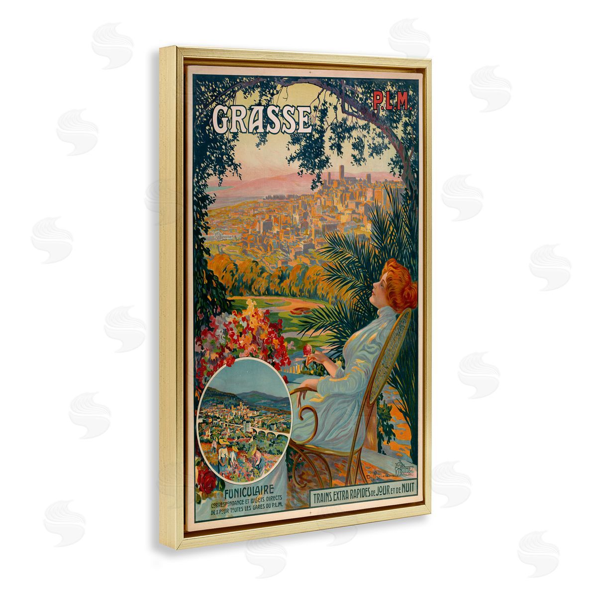 Vintage Grasse Advertisement Gold Floating Frame Canvas Wall Art, Home Decor by Marcus Jules