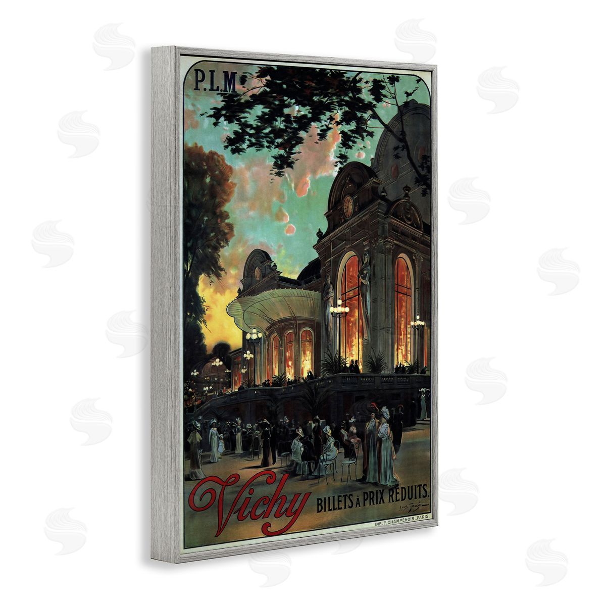 Vichy Cultural Antique Poster Grey Frame Print Wall Art, Home Decor by Marcus Jules
