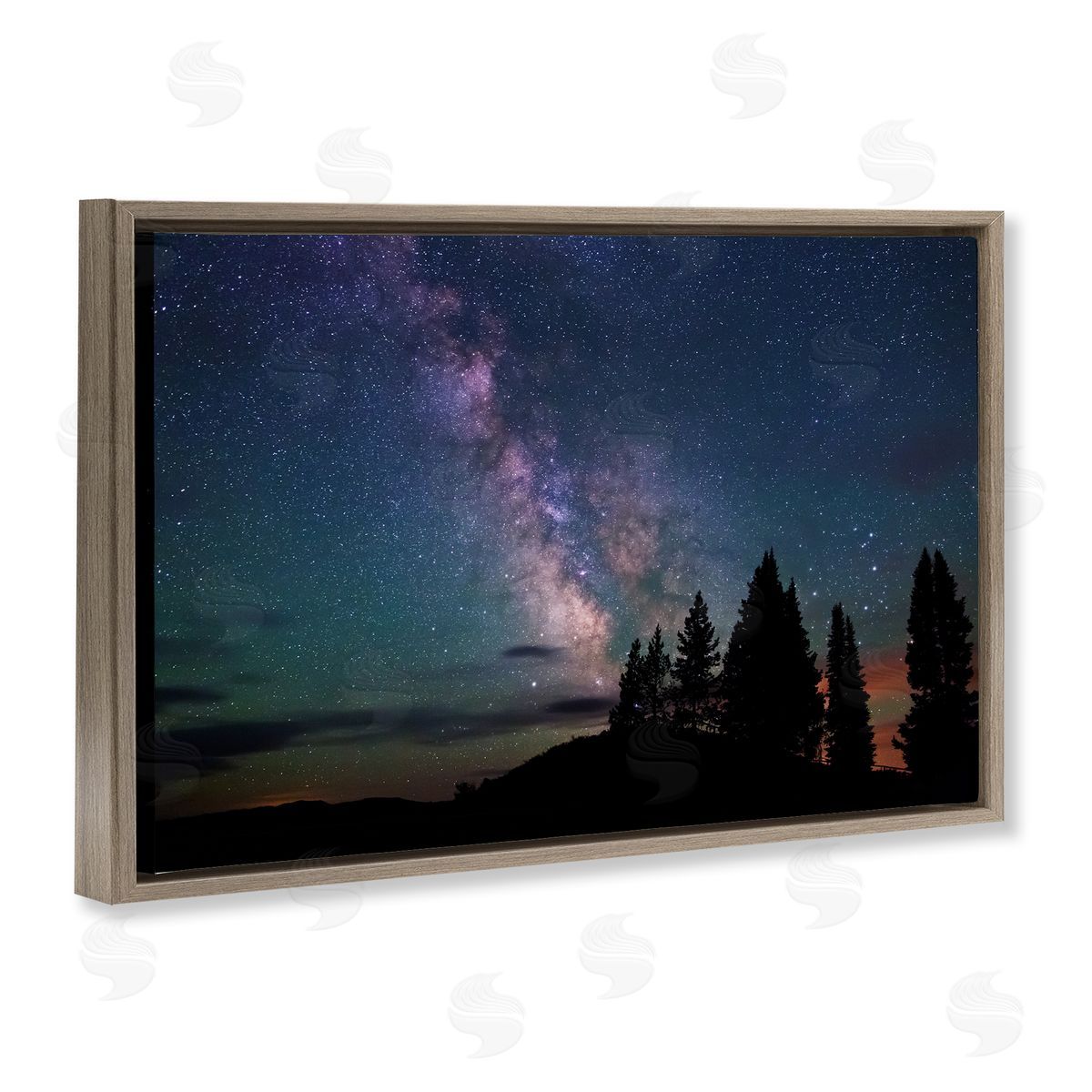 Silhouetted Forest & Night Sky Brown Floating Frame Canvas Wall Art, Home Decor by Royce Bair