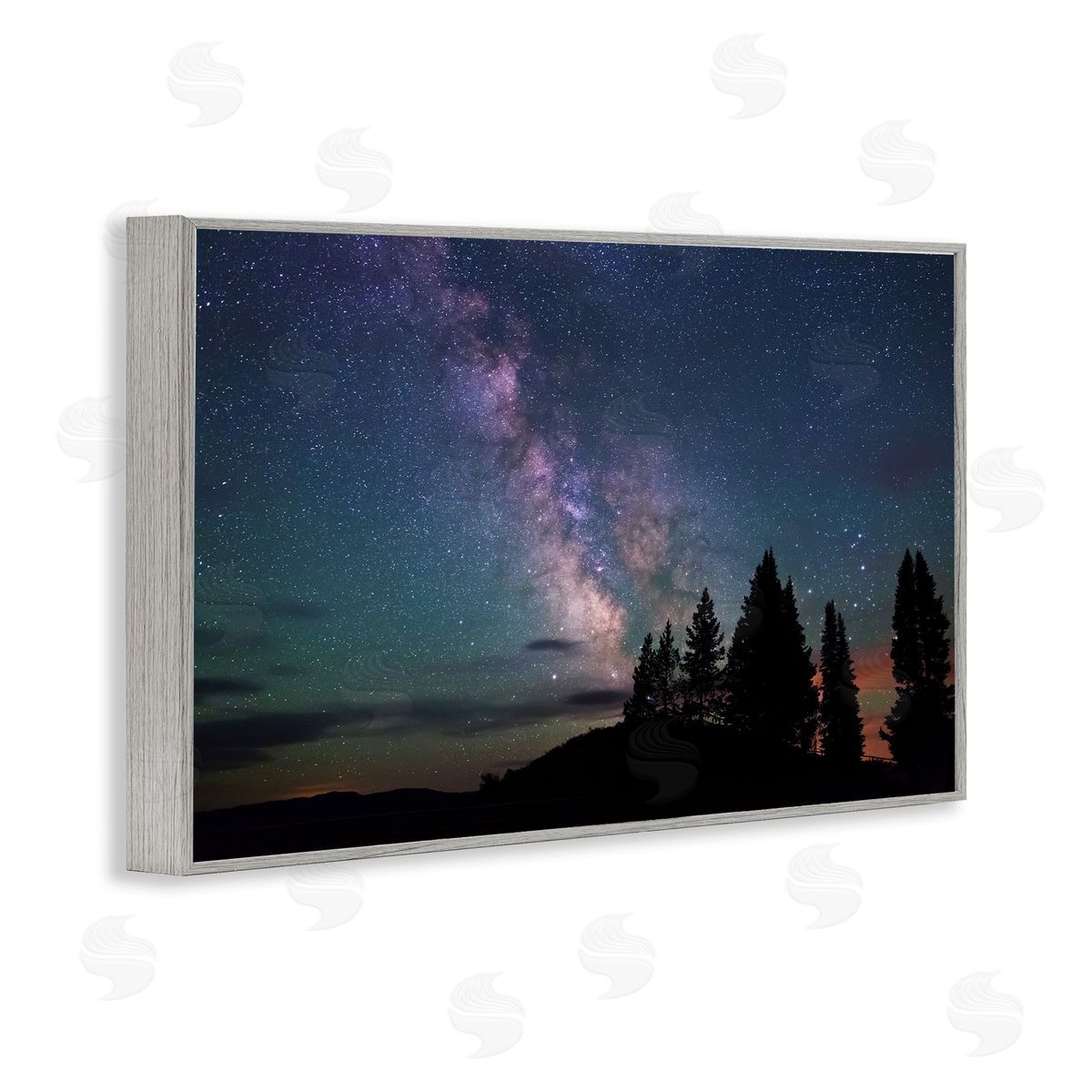 Silhouetted Forest & Night Sky Grey Frame Print Wall Art, Home Decor by Royce Bair