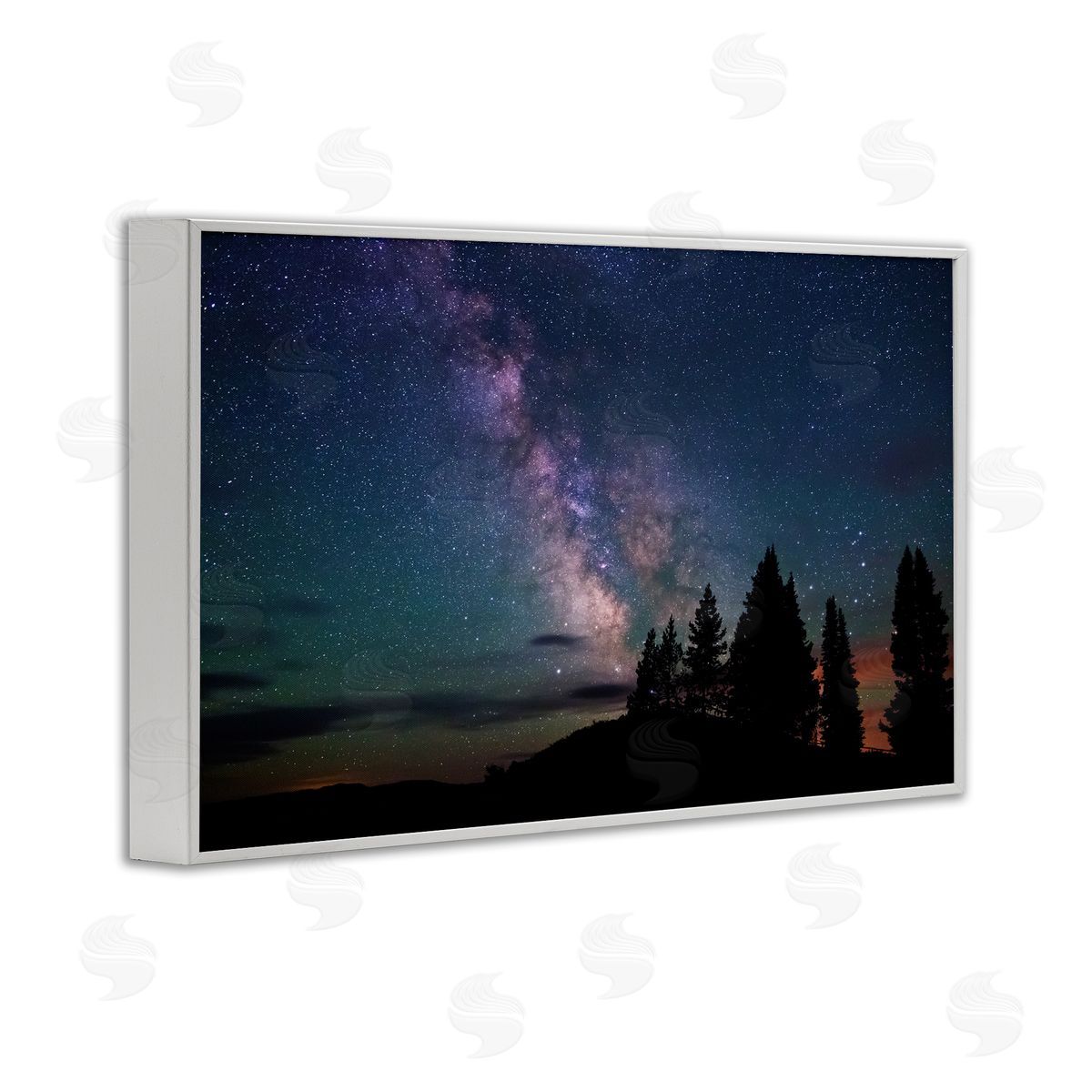 Silhouetted Forest & Night Sky White Frame Print Wall Art, Home Decor by Royce Bair