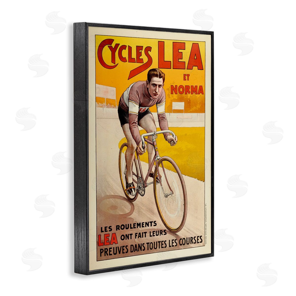 Yellow Antique Cycling Poster Black Frame Print Wall Art, Home Decor by Marcus Jules