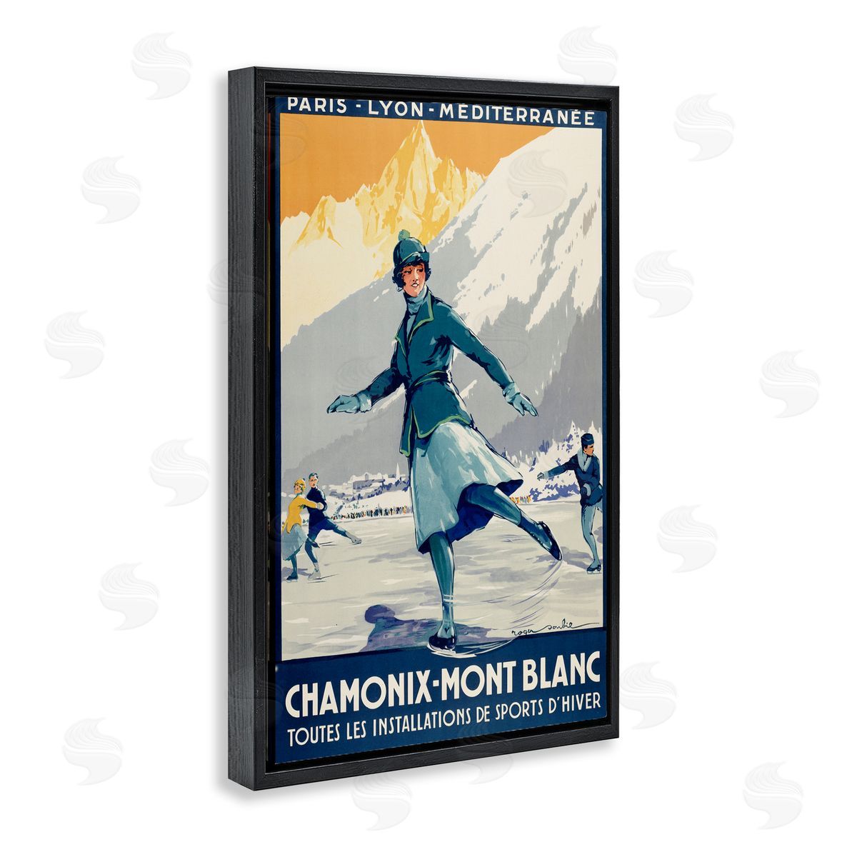 Vintage Ice Skating Advertisement Black Floating Frame Canvas Wall Art, Home Decor by Marcus Jules