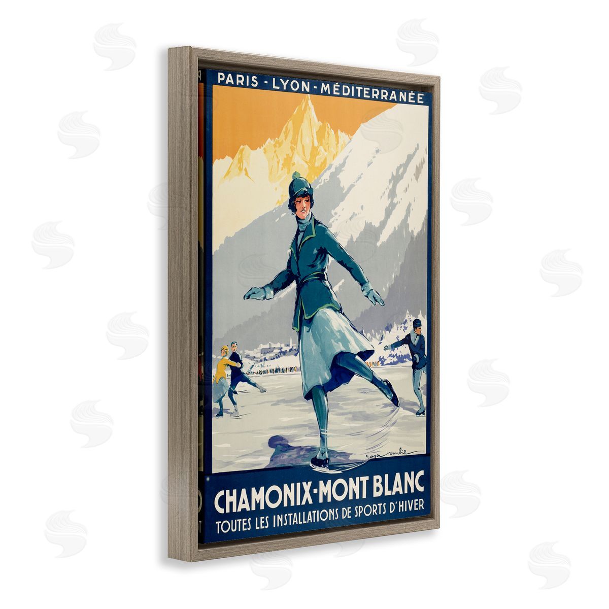 Vintage Ice Skating Advertisement Brown Floating Frame Canvas Wall Art, Home Decor by Marcus Jules