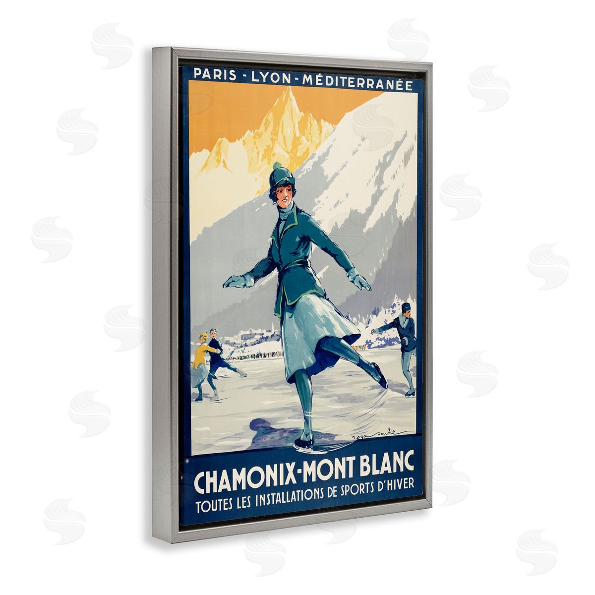 Vintage Ice Skating Advertisement Grey Floating Frame Canvas Wall Art, Home Decor by Marcus Jules