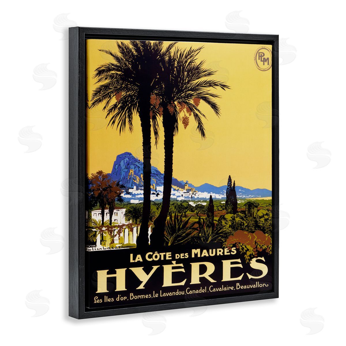 Vintage Tropical Travel Ad Black Floating Frame Canvas Wall Art, Home Decor by Marcus Jules